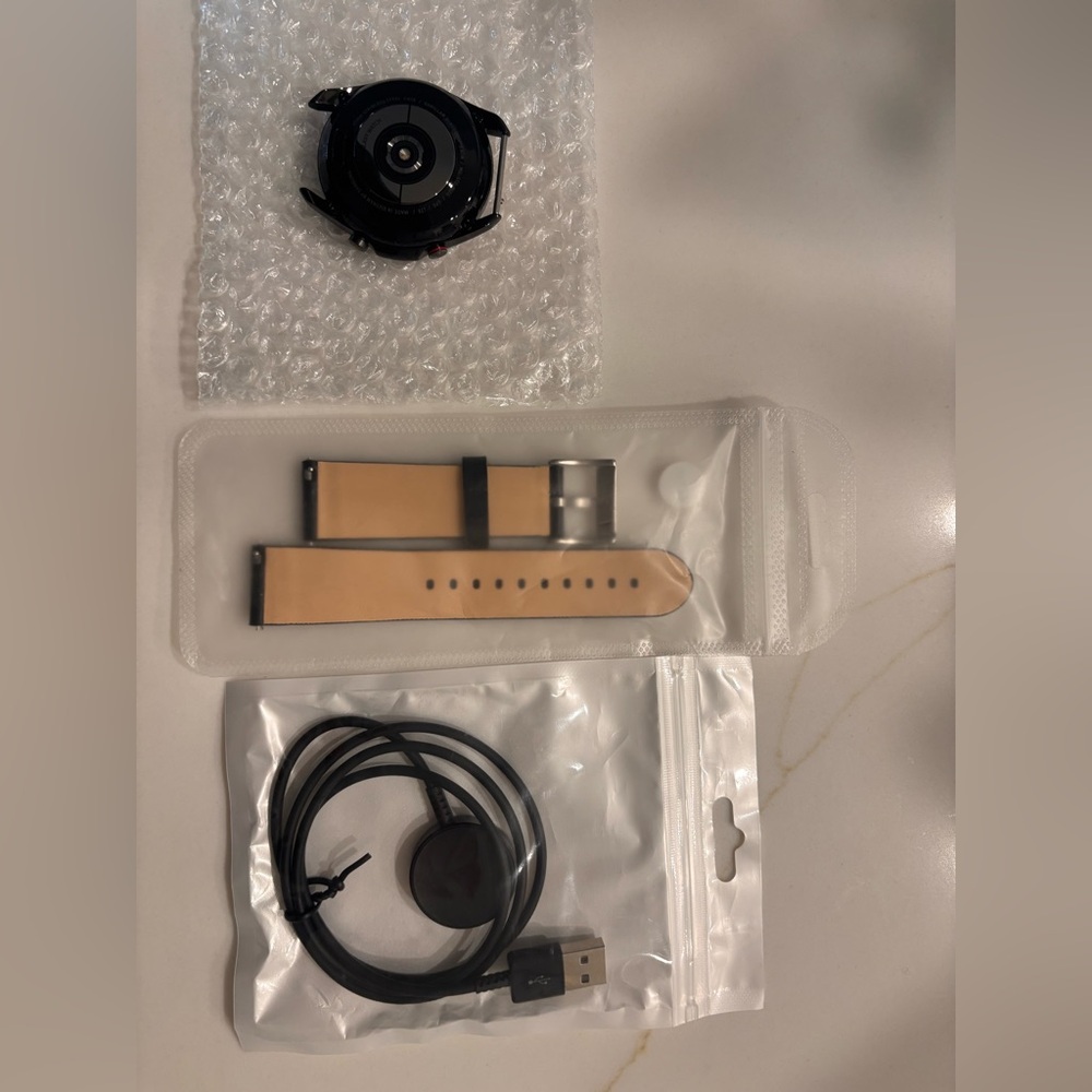 Leather Replacement Watch Strap and Charging Cable - Tan